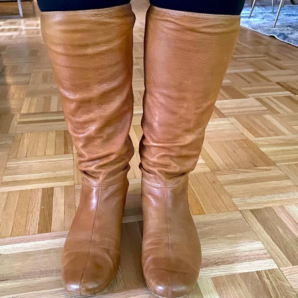 Prada Brown Leather Slouch Boots size 9.5